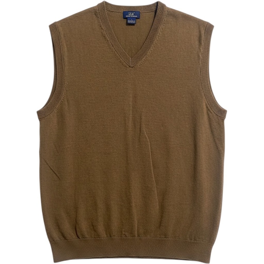 Brooks Brothers 346 Sweater Vest Men L Brown Merino Wool V-Neck Preppy Layering